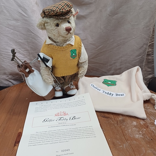 239 - Steiff Golfer Teddy Bear.  He comes in his box together with his Certificates and Carry Bag.  He is ...