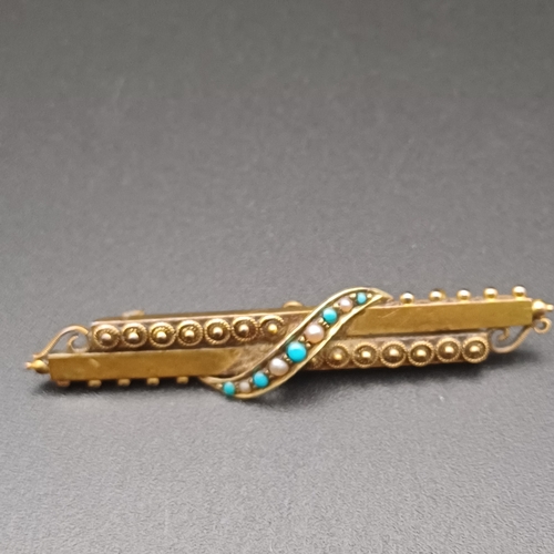 119 - Beautiful Victorian Turquoise and Seed Pearl Brooch.  This is in 15 ct yellow gold all hallmarked an...