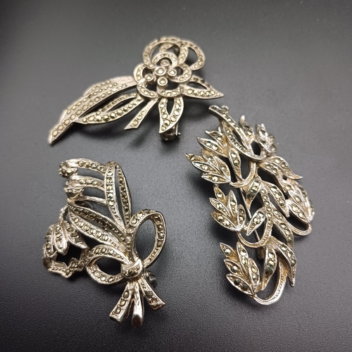 130 - Now we start the extensive collection of Marcasite Brooches.
Here we have three Leaf/Flower Design B... 