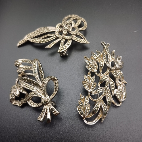 130 - Now we start the extensive collection of Marcasite Brooches.
Here we have three Leaf/Flower Design B... 