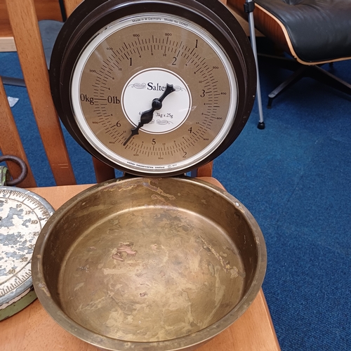 72 - Vintage Salter Scales:
 One being the good old bag hanging scale version and the other a wall mounte... 