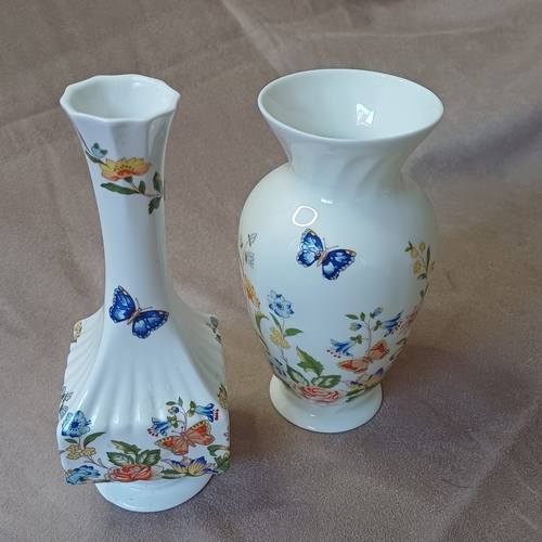 87 - Pair of Aynsley Bone China Vases ' Cottage Garden'