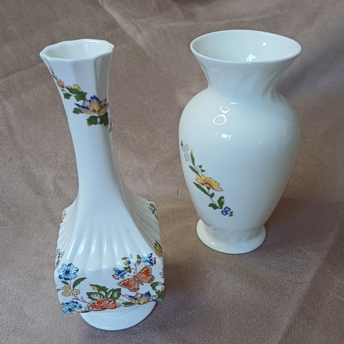 87 - Pair of Aynsley Bone China Vases ' Cottage Garden'