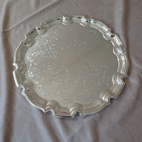 92 - Silver Plate Platter with pretty design in its original box.  Would look good on a Christmas Table.