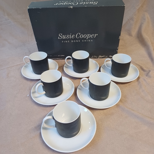 444 - Wedgwood: Susie Cooper 'Contrast Dinnerware' C2068 Set of Six Cups ands Saucers in original box.  In... 
