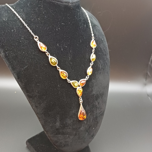 33 - Stunning Multicolour Amber Necklace set in 925 Silver.  The colours of the Amber are very intense.  ... 