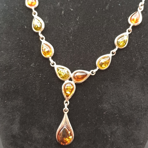 33 - Stunning Multicolour Amber Necklace set in 925 Silver.  The colours of the Amber are very intense.  ... 