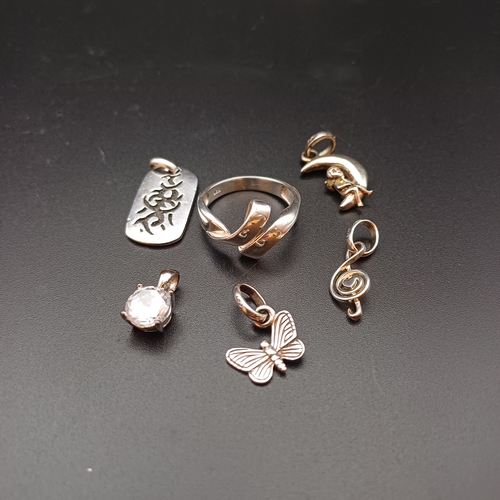 35 - Selection of Danish Silver Pendants/Charms and Ring:
1 x 925 ring size R / S weighing 3.9 g
5 x 925 ... 