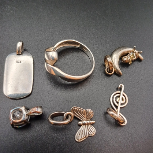 35 - Selection of Danish Silver Pendants/Charms and Ring:
1 x 925 ring size R / S weighing 3.9 g
5 x 925 ... 