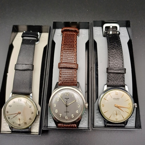 68 - Three Vintage Watches and all working:
1 x Humt Pilots Watch
1 x Cyma
1 x Atlantix 15 Jewels