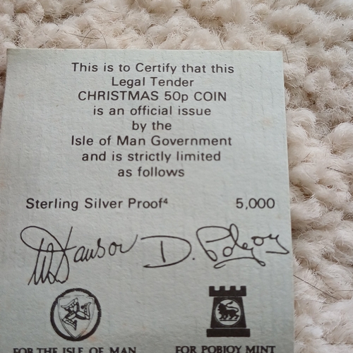3 - Proof Isle of Man Christmas 50m pence coin.  Only 5,000 pressed
