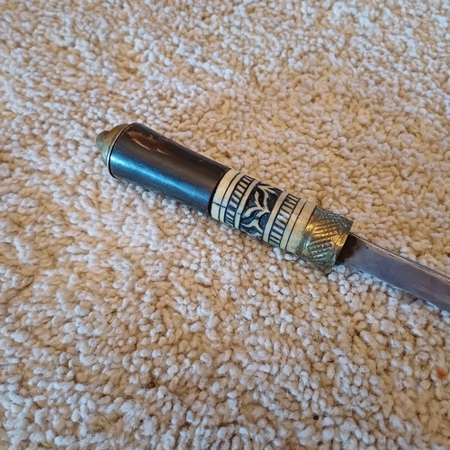 24 - Anglo Indian Circa 1890 Sward Stick/Cane having a brass Lion Mask and Engraved Bone Handle with a lo... 