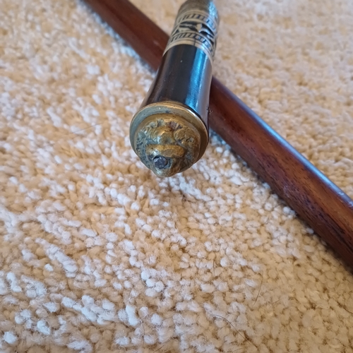 24 - Anglo Indian Circa 1890 Sward Stick/Cane having a brass Lion Mask and Engraved Bone Handle with a lo... 