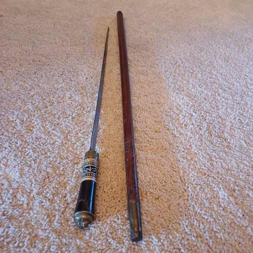 24 - Anglo Indian Circa 1890 Sward Stick/Cane having a brass Lion Mask and Engraved Bone Handle with a lo... 