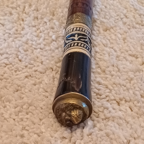 24 - Anglo Indian Circa 1890 Sward Stick/Cane having a brass Lion Mask and Engraved Bone Handle with a lo... 