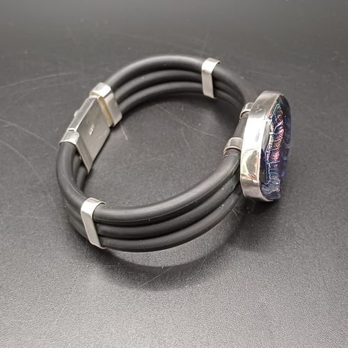 25 - Vintage Bubble Glass Three Strand Bangle with 925 Silver Clasp and Mounts.  Very eye catching.  Leng... 