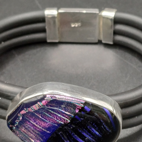 25 - Vintage Bubble Glass Three Strand Bangle with 925 Silver Clasp and Mounts.  Very eye catching.  Leng... 