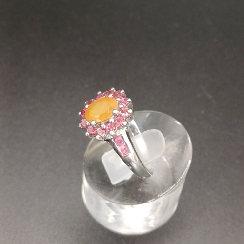 32 - Silver Cluster Ring with Orange Stone and Pink Crystals.
- 925 Silver
- weight 3.35 g
- size M