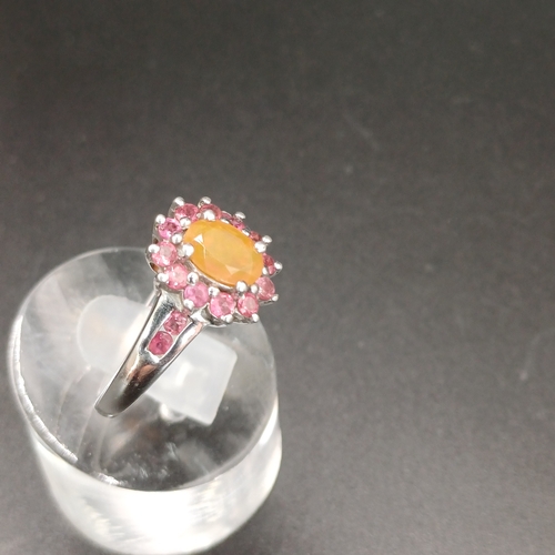 32 - Silver Cluster Ring with Orange Stone and Pink Crystals.
- 925 Silver
- weight 3.35 g
- size M