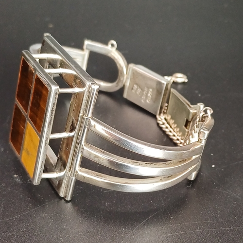 49 - Taxco Mexico Tigers Eye Cuff Bangle in 925 Silver.  Really lovely piece.
- weight 83.93 g
- 925 silv... 