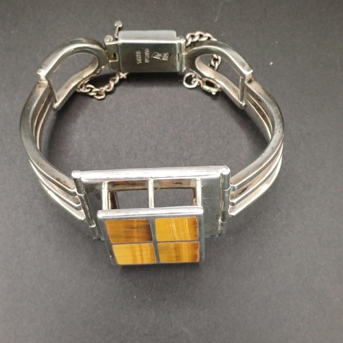 49 - Taxco Mexico Tigers Eye Cuff Bangle in 925 Silver.  Really lovely piece.
- weight 83.93 g
- 925 silv... 