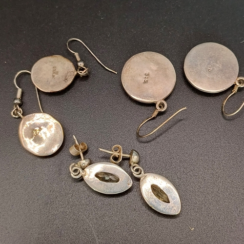 52 - Three Pairs of Drop Earrings with stones set in each - Carnelian, Citrine and Mother of Pearl
Total ... 