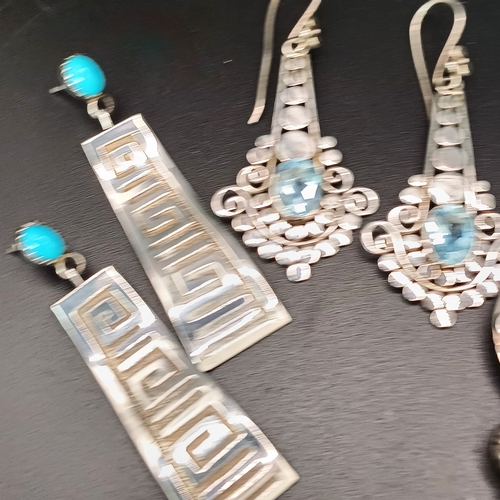 53 - Three Vintage Style Silver Earrings set with - Moon Stone, Turquoise and Topaz.  All drop earrings
-... 