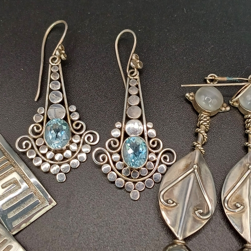 53 - Three Vintage Style Silver Earrings set with - Moon Stone, Turquoise and Topaz.  All drop earrings
-... 