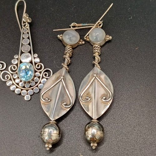 53 - Three Vintage Style Silver Earrings set with - Moon Stone, Turquoise and Topaz.  All drop earrings
-... 