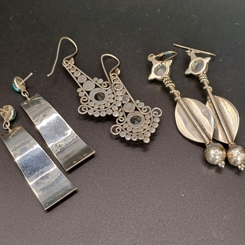 53 - Three Vintage Style Silver Earrings set with - Moon Stone, Turquoise and Topaz.  All drop earrings
-... 