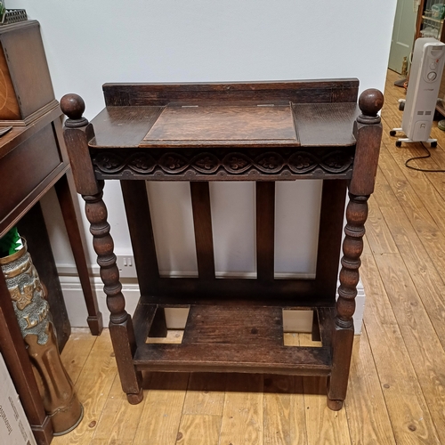213 - Antique Oak Hall Stand with beautiful barley twist legs.  There are no tray inserts.