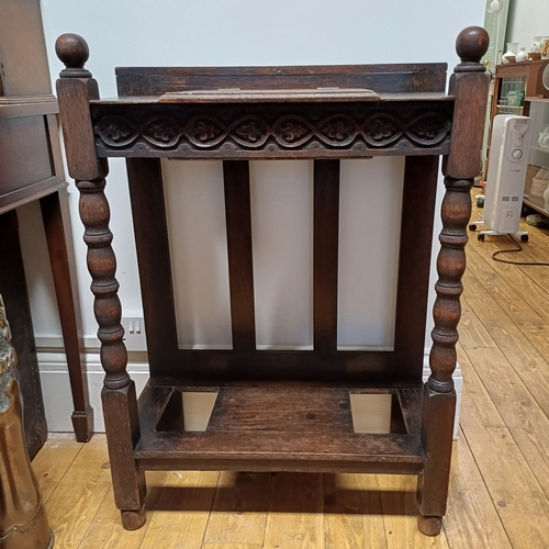 213 - Antique Oak Hall Stand with beautiful barley twist legs.  There are no tray inserts.
