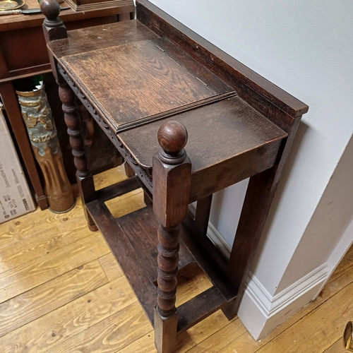 213 - Antique Oak Hall Stand with beautiful barley twist legs.  There are no tray inserts.