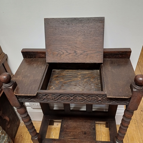 213 - Antique Oak Hall Stand with beautiful barley twist legs.  There are no tray inserts.