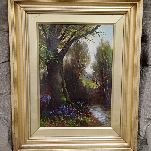 215 - Oil Painting by Arthur Harding Norwood of a beautiful woodland and river setting.  The detail is qui...