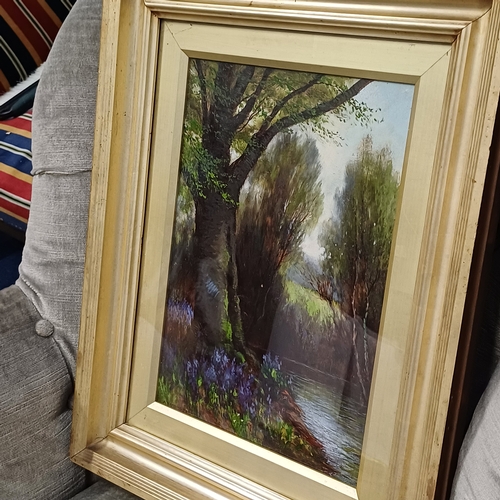 215 - Oil Painting by Arthur Harding Norwood of a beautiful woodland and river setting.  The detail is qui... 