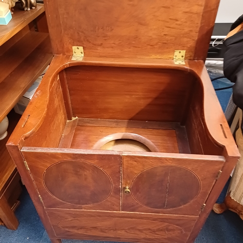 217 - Antique Cabinet Commode.  The Top has brassed hinged lid, the two front doors open to access the cha... 