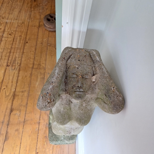 276 - Very Heavy Stone Carved Lady.  Stands about three feet in height
