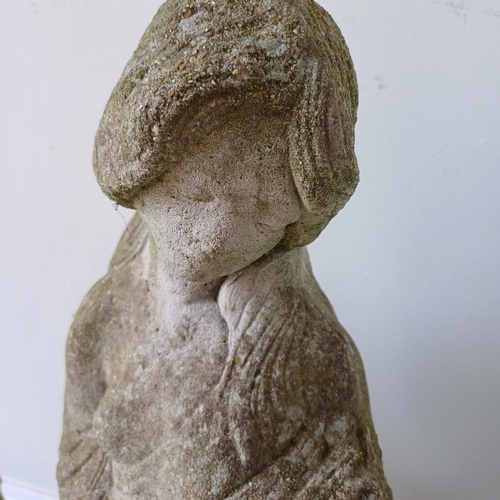 278 - Stone Lady looking down to her shoulder and she is about two feet in height