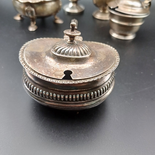 62 - Selection of Silver Mustard Pots with Assay from London, Chester, Birmingham, Sheffield some with gl... 