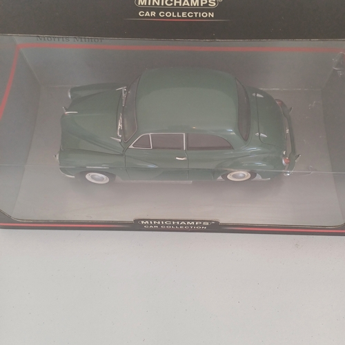 52 - Scale Model Cars:
Ford Capri x 2; Morris Minor Traveller; Morris Minor;  Morris Minor Cabriolet;  Ja... 