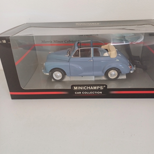 52 - Scale Model Cars:
Ford Capri x 2; Morris Minor Traveller; Morris Minor;  Morris Minor Cabriolet;  Ja... 