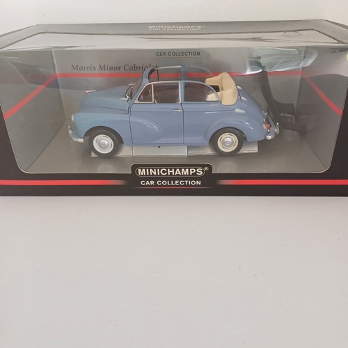 52 - Scale Model Cars:
Ford Capri x 2; Morris Minor Traveller; Morris Minor;  Morris Minor Cabriolet;  Ja... 