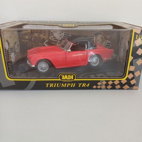 55 - Collection of Five Boxed Scale Model Cars: Triumph TR4 and Stag; Mini x 2; Jaguar E Cabriolet 1961