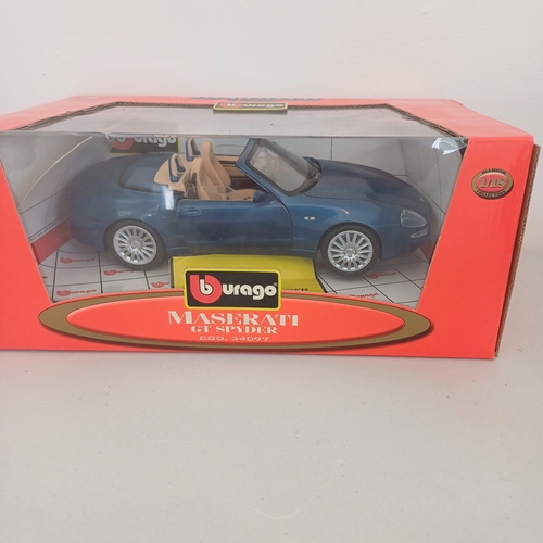 56 - Collection of five Scale Boxed Cars: Maserati GT Spyder and kit boxed car; BMW Z4; VW Beatle;   Jagu... 