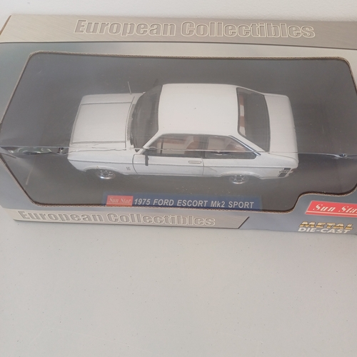 59 - Collection of Six Scaled Boxed Model Cars: 1947 MG TC Midget; MK2 Escort; 1971 Jaguar E-Type; Austin... 