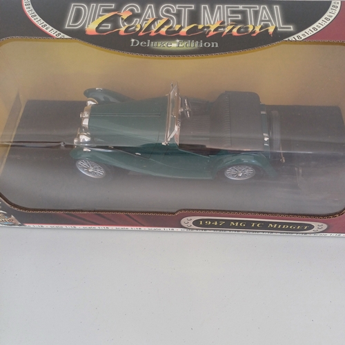 59 - Collection of Six Scaled Boxed Model Cars: 1947 MG TC Midget; MK2 Escort; 1971 Jaguar E-Type; Austin... 