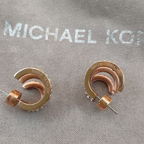 9 - 'Michael Kors' Rose Gold Coloured Metal Earring with crystals.  Stud Earrings with original bag.