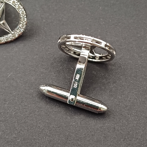 16 - Mercedes Diamond Encrusted Cuff Links all set in 18 carat white gold.  These are bespoke and quite s... 