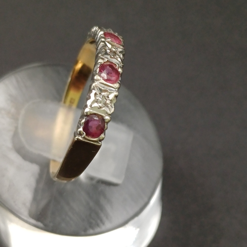 17 - Ruby and Diamond half band ring.
- 9 ct yellow gold
- size L / M
- weight 1.8g